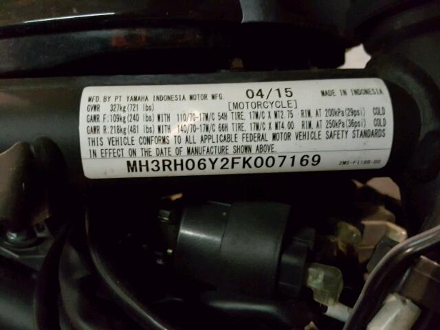 MH3RH06Y2FK007169 - 2015 YAMAHA YZFR3 BLACK photo 10