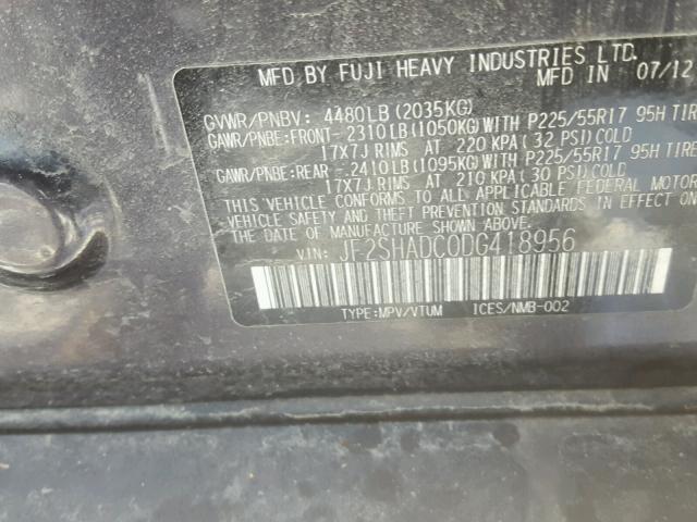 JF2SHADC0DG418956 - 2013 SUBARU FORESTER 2 BLACK photo 10