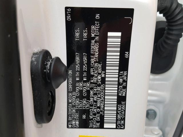 JTJYARBZ3H2052705 - 2017 LEXUS NX 200T WHITE photo 10