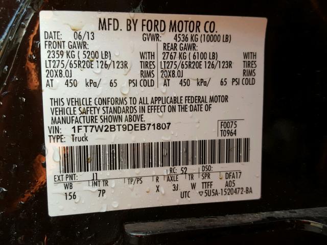 1FT7W2BT9DEB71807 - 2013 FORD F250 SUPER BROWN photo 10