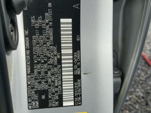 2T2ZK1BA1AC015218 - 2010 LEXUS RX 350 SILVER photo 10