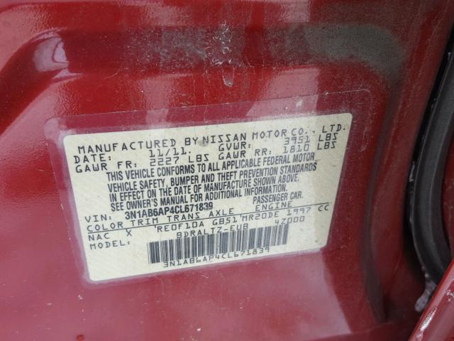 3N1AB6AP4CL671839 - 2012 NISSAN SENTRA 2.0 RED photo 10