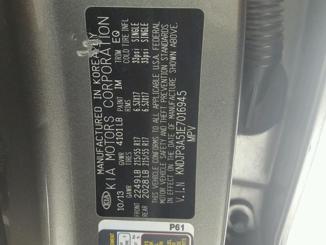 KNDJP3A51E7016945 - 2014 KIA SOUL + GRAY photo 10