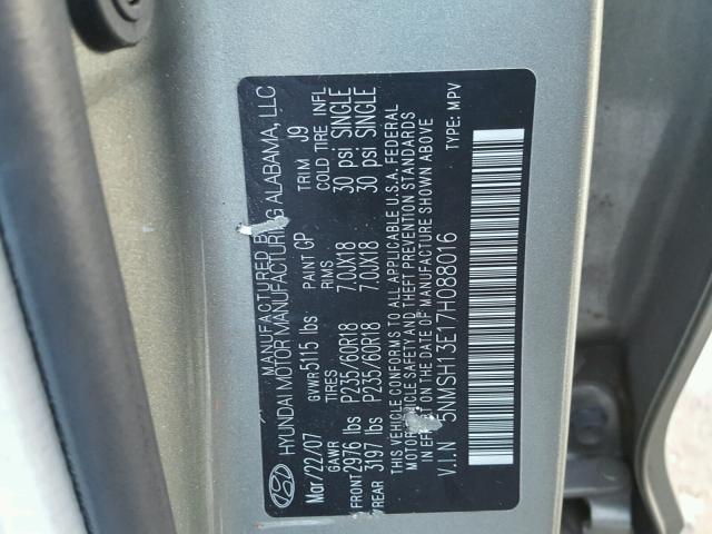 5NMSH13E17H088016 - 2007 HYUNDAI SANTA FE S GREEN photo 10