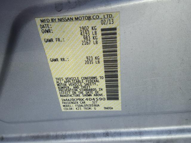 1N4AZ0CP9DC404590 - 2013 NISSAN LEAF S SILVER photo 10