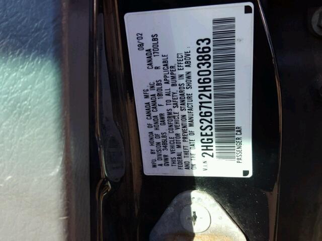 2HGES26712H603863 - 2002 HONDA CIVIC EX 黑色 照片 10