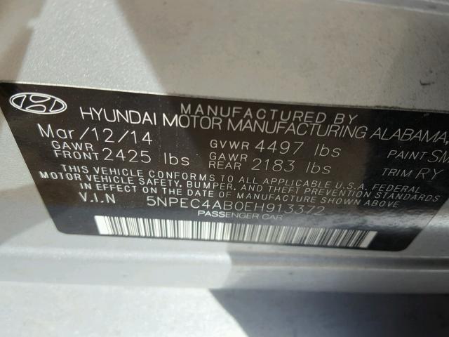 5NPEC4AB0EH913372 - 2014 HYUNDAI SONATA SE SILVER photo 10