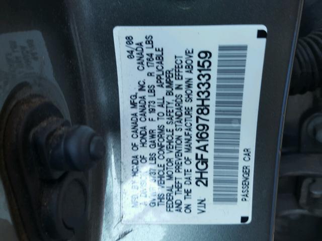 2HGFA16978H333159 - 2008 HONDA CIVIC EXL GRAY photo 10