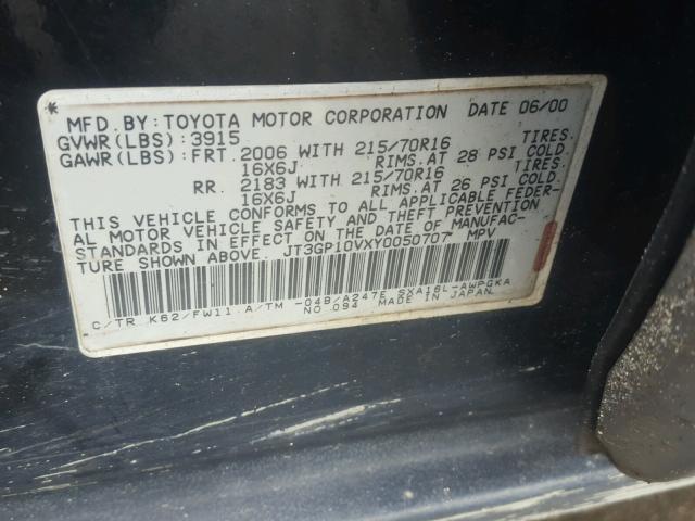 JT3GP10VXY0050707 - 2000 TOYOTA RAV4 BLACK photo 10