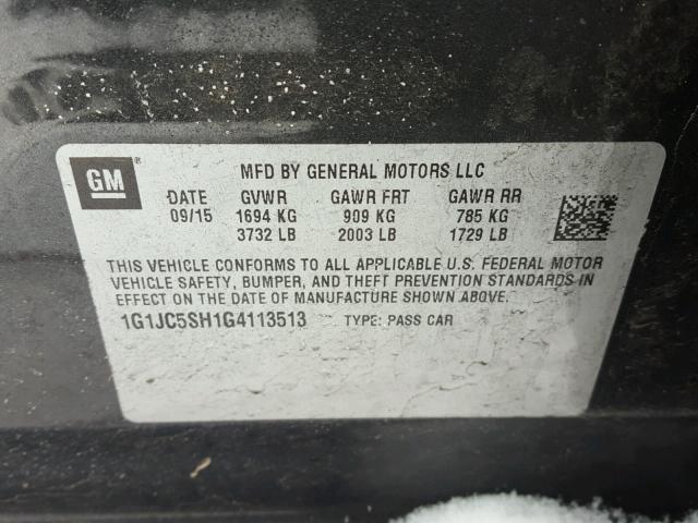 1G1JC5SH1G4113513 - 2016 CHEVROLET SONIC LT CHARCOAL photo 10