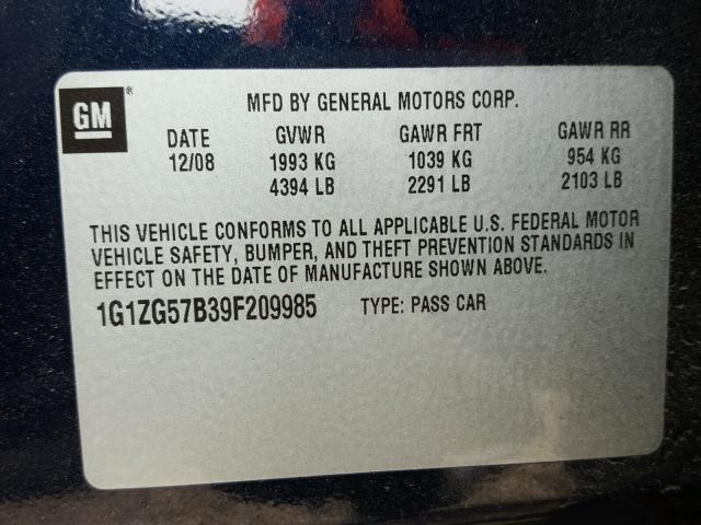 1G1ZG57B39F209985 - 2009 CHEVROLET MALIBU LS BLUE photo 10