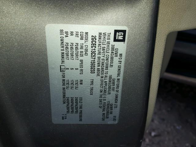 2GCEC13C571593233 - 2007 CHEVROLET SILVERADO GRAY photo 10