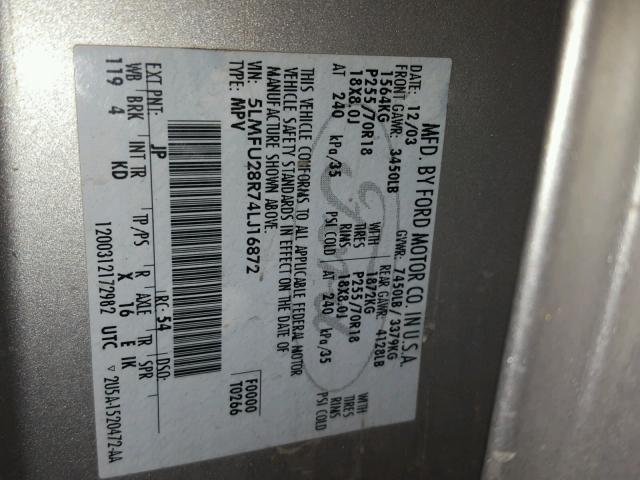 5LMFU28R74LJ16872 - 2004 LINCOLN NAVIGATOR SILVER photo 10