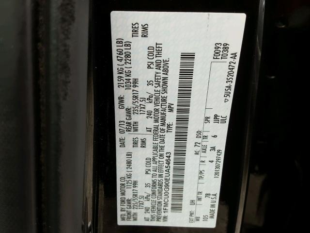 1FMCU0G90EUA54643 - 2014 FORD ESCAPE SE BLACK photo 10