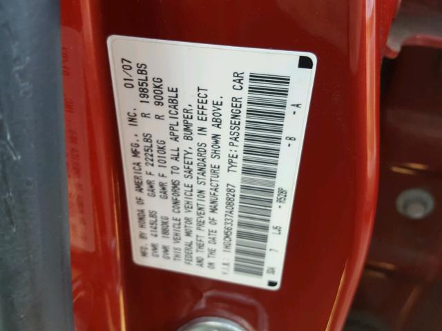 1HGCM56337A088287 - 2007 HONDA ACCORD SE RED photo 10