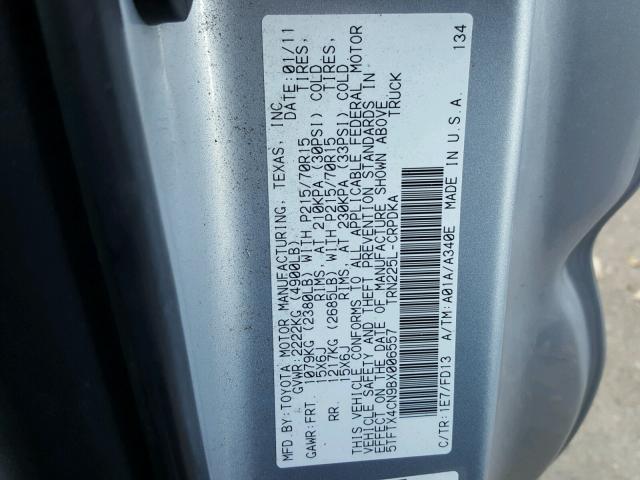 5TFTX4CN9BX006557 - 2011 TOYOTA TACOMA ACC SILVER photo 10