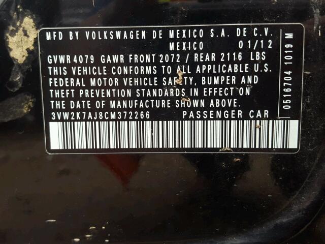 3VW2K7AJ8CM372266 - 2012 VOLKSWAGEN JETTA BASE 黑色 照片 10