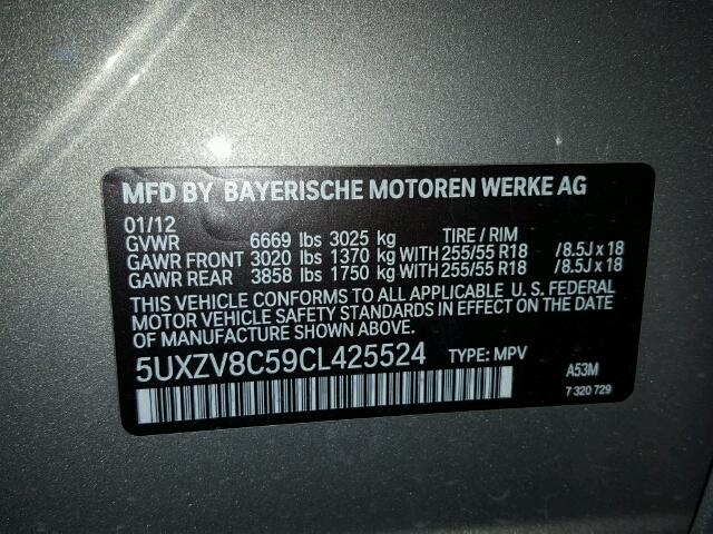 5UXZV8C59CL425524 - 2012 BMW X5 XDRIVE5 Brun photo 10