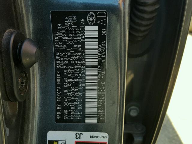 2T1BU4EE3AC294543 - 2010 TOYOTA COROLLA BA GRAY photo 10