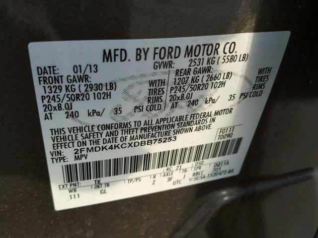 2FMDK4KCXDBB75253 - 2013 FORD EDGE LIMIT BROWN photo 10