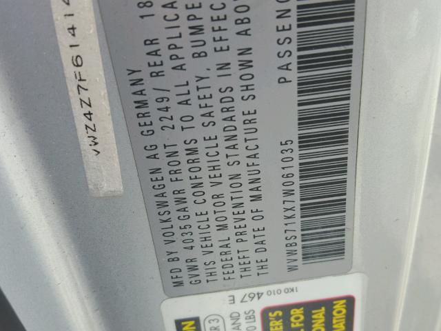 WVWBS71KX7W061035 - 2007 VOLKSWAGEN RABBIT SILVER photo 10