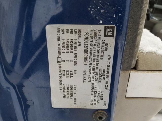 2CNDL13F086018561 - 2008 CHEVROLET EQUINOX LS BLUE photo 10