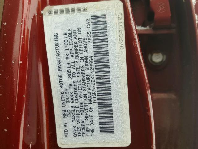 1Y1SK5282XZ429564 - 1999 CHEVROLET GEO PRIZM 红色 照片 10