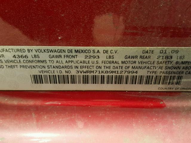 3VWRM71K89M127994 - 2009 VOLKSWAGEN JETTA SE RED photo 10