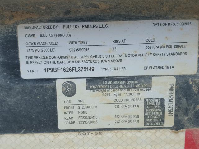 1P9BF1626FL375149 - 2015 UTILITY TRAILER BLACK photo 10