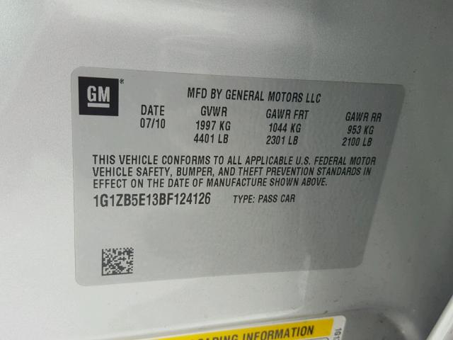 1G1ZB5E13BF124126 - 2011 CHEVROLET MALIBU LS SILVER photo 10