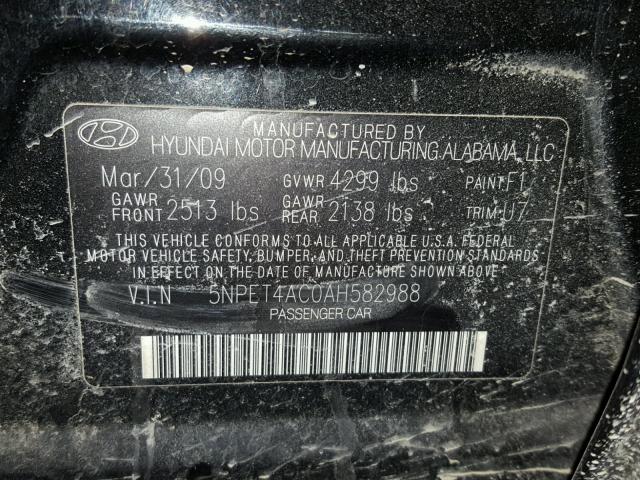 5NPET4AC0AH582988 - 2010 HYUNDAI SONATA GLS BLACK photo 10