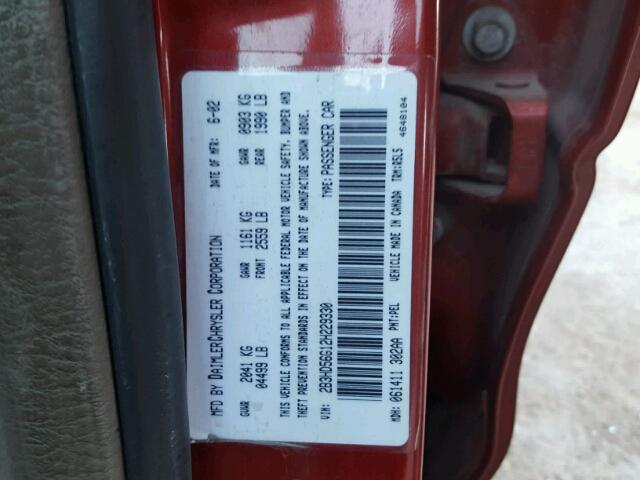 2B3HD56G12H229330 - 2002 DODGE INTREPID E RED photo 10