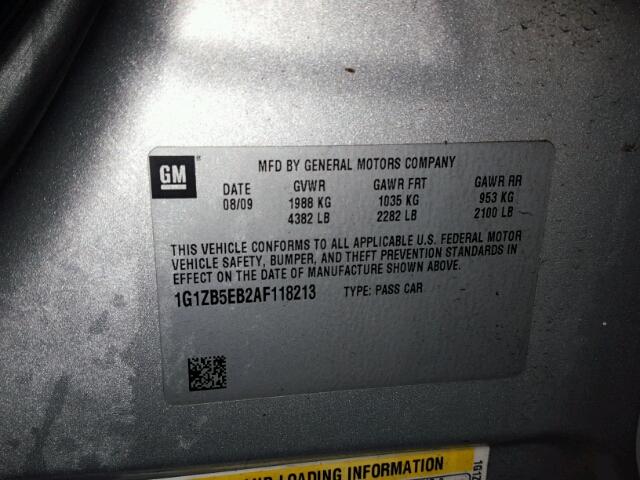 1G1ZB5EB2AF118213 - 2010 CHEVROLET MALIBU LS SILVER photo 10