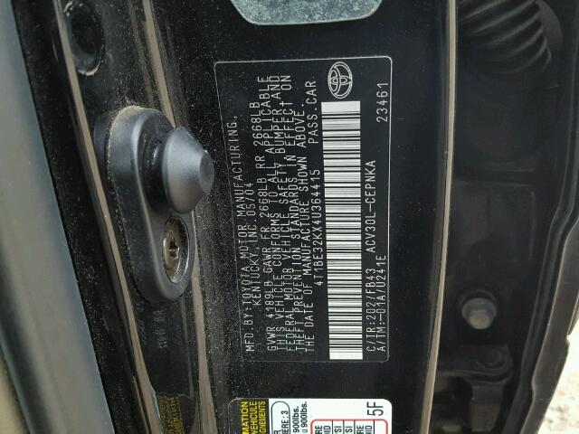 4T1BE32KX4U364415 - 2004 TOYOTA CAMRY LE BLACK photo 10