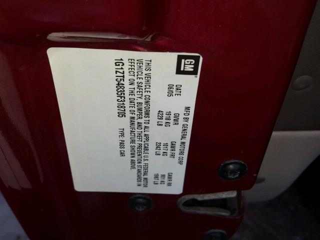 1G1ZT54835F318705 - 2005 CHEVROLET MALIBU LS MAROON photo 10