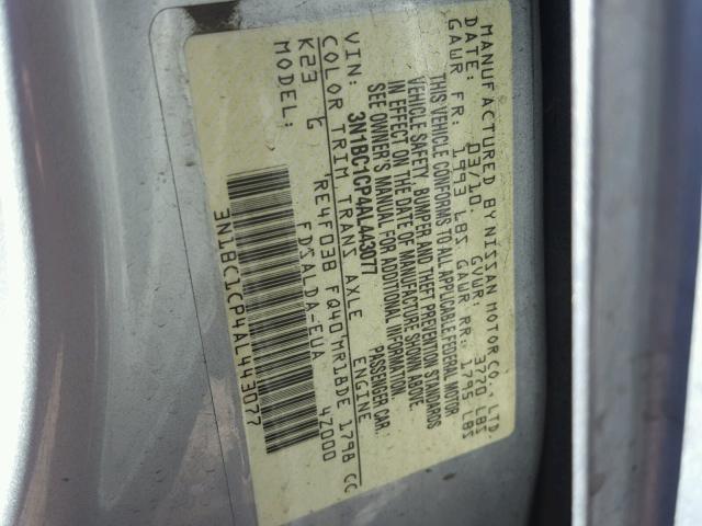 3N1BC1CP4AL443077 - 2010 NISSAN VERSA S SILVER photo 10