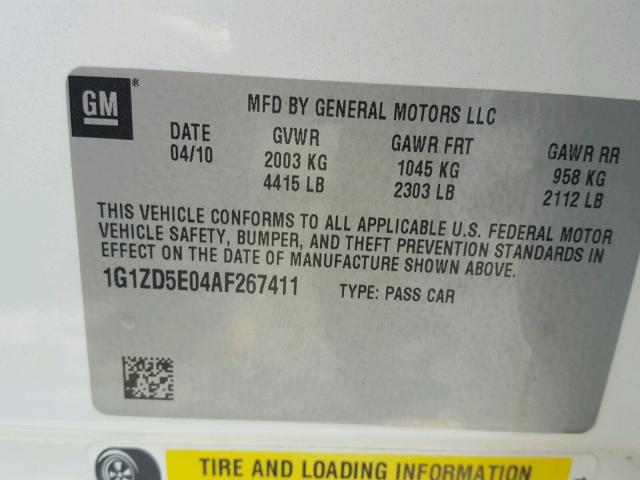 1G1ZD5E04AF267411 - 2010 CHEVROLET MALIBU 2LT WHITE photo 10