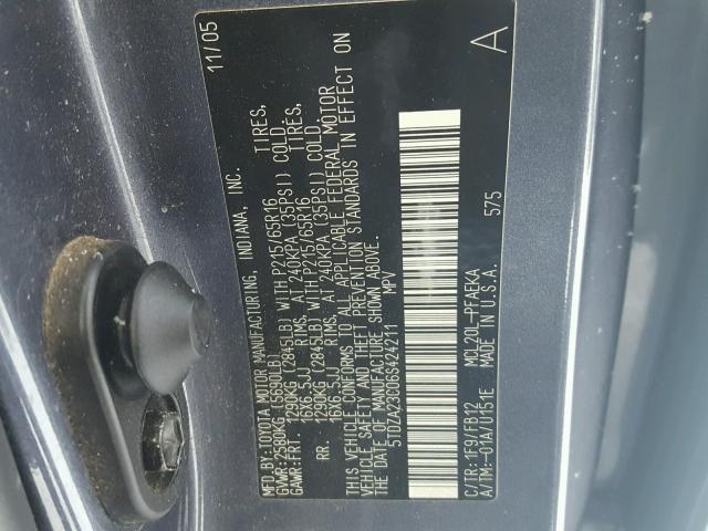 5TDZA23C06S424211 - 2006 TOYOTA SIENNA CE GRAY photo 10