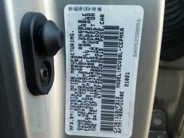 4T1BF32K33U038418 - 2003 TOYOTA CAMRY LE SILVER photo 10