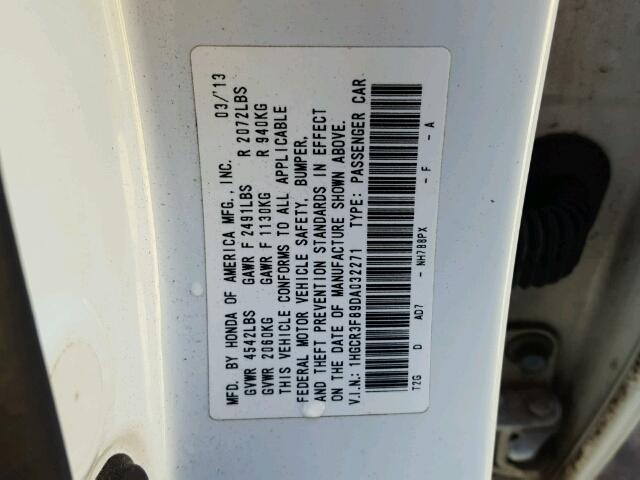 1HGCR3F89DA032271 - 2013 HONDA ACCORD EXL WHITE photo 10