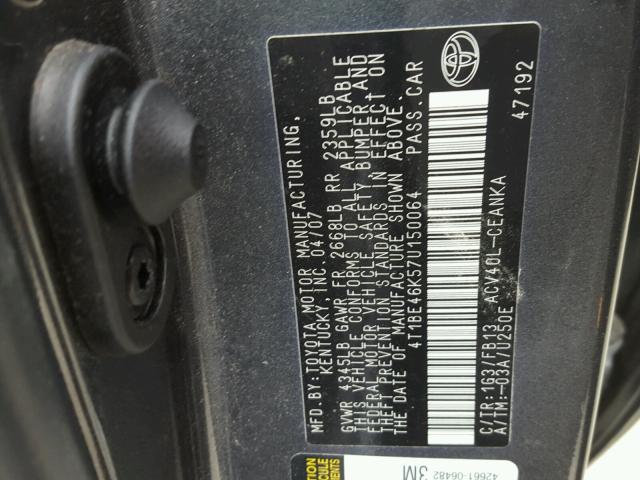 4T1BE46K57U150064 - 2007 TOYOTA CAMRY NEW GRAY photo 10