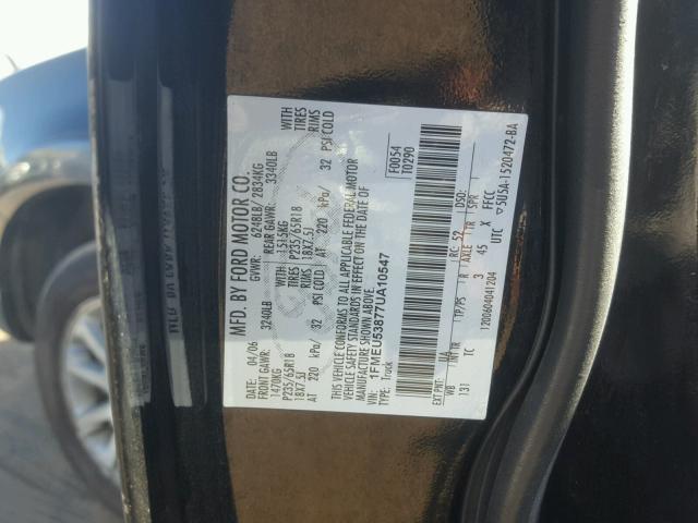 1FMEU53877UA10547 - 2007 FORD EXPLORER S BLACK photo 10