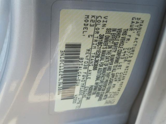 3N1BC11E29L363886 - 2009 NISSAN VERSA S SILVER photo 10