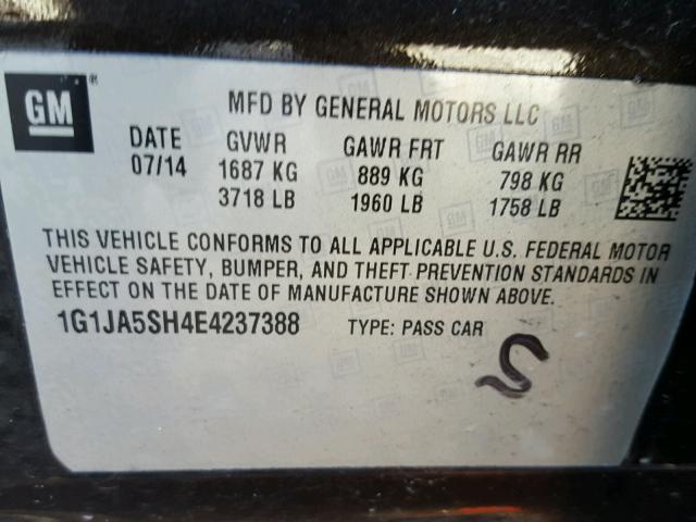 1G1JA5SH4E4237388 - 2014 CHEVROLET SONIC LS Սև լուսանկար 10