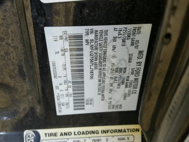 5LMFU27567LJ18700 - 2007 LINCOLN NAVIGATOR შავი ფოტო 10