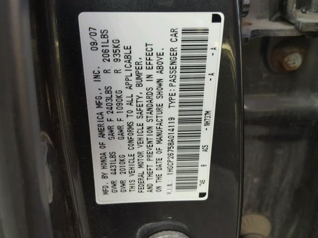 1HGCP26758A014119 - 2008 HONDA ACCORD EX GRAY photo 10