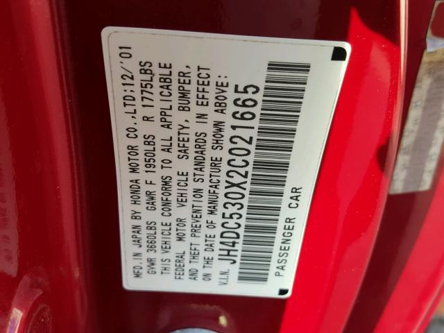 JH4DC530X2C021665 - 2002 ACURA RSX TYPE-S RED photo 10