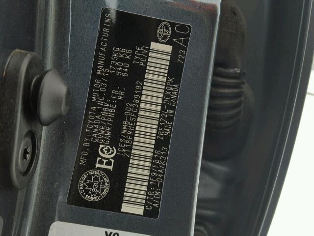 2T1BPRHE5FC389192 - 2015 TOYOTA COROLLA EC CHARCOAL photo 10