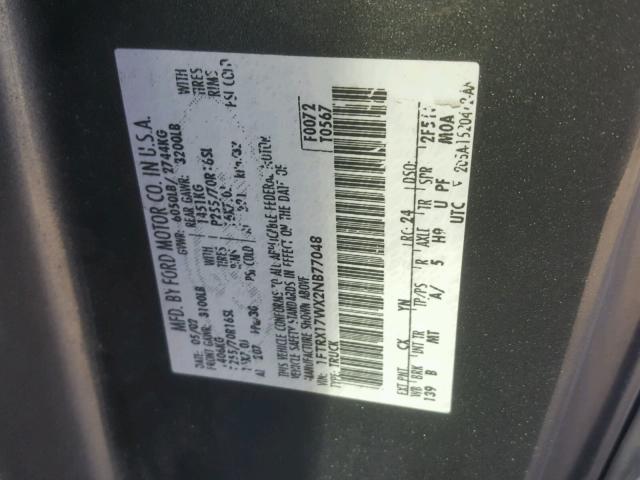 1FTRX17WX2NB77048 - 2002 FORD F150 GRAY photo 10