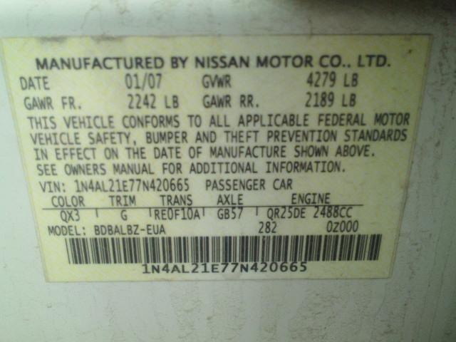 1N4AL21E77N420665 - 2007 NISSAN ALTIMA 2.5 WHITE photo 10